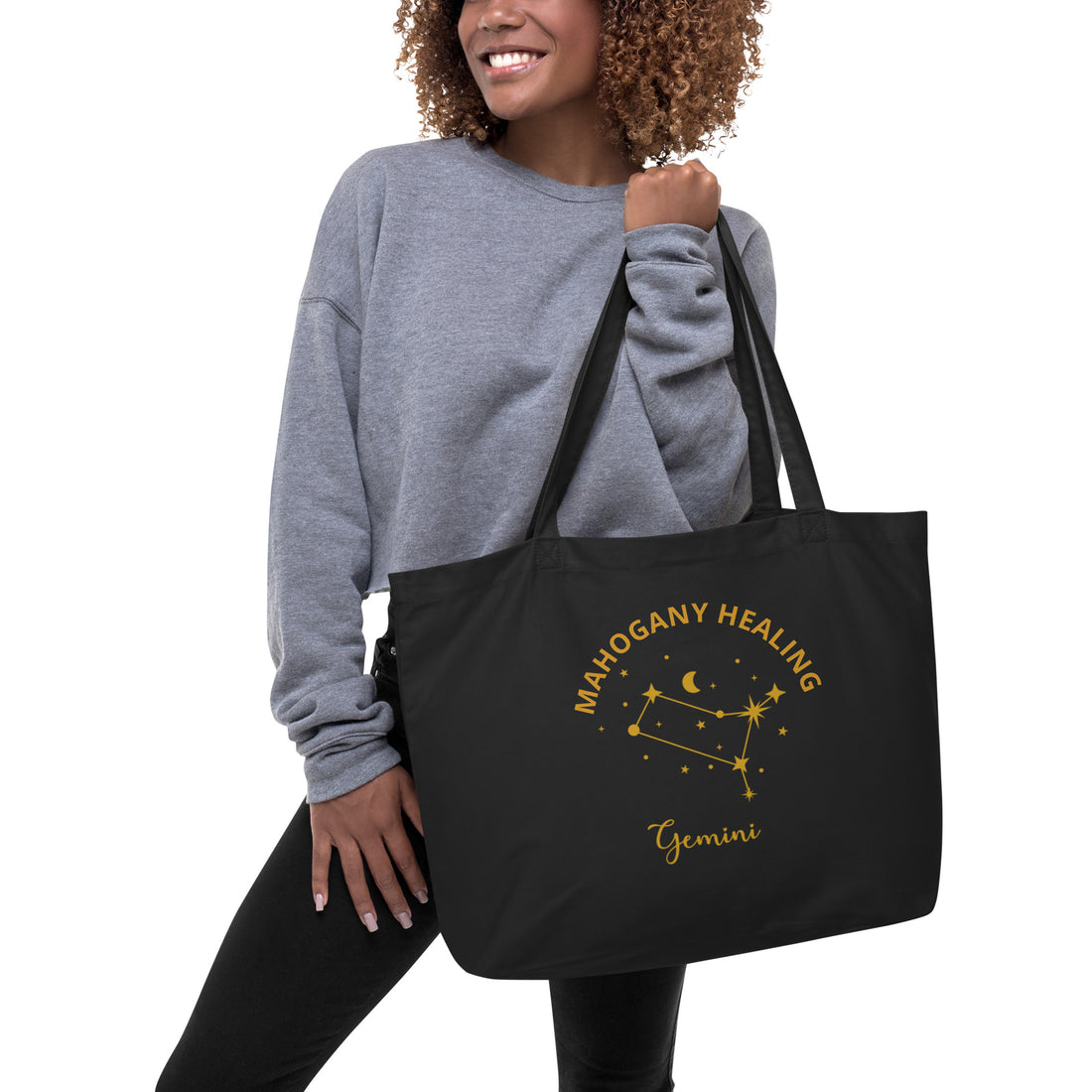 Mahogany Healing Gemini Zodiac Constellation - Large Organic Tote Bag