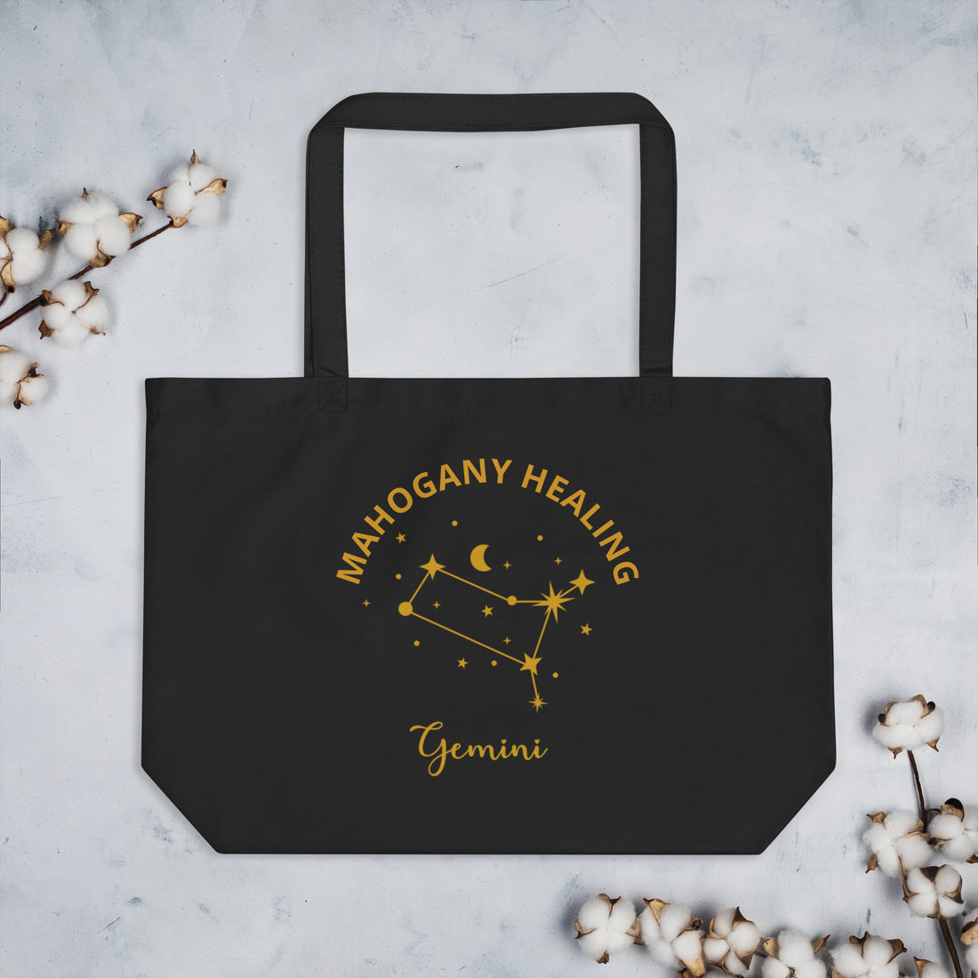Mahogany Healing Gemini Zodiac Constellation - Large Organic Tote Bag