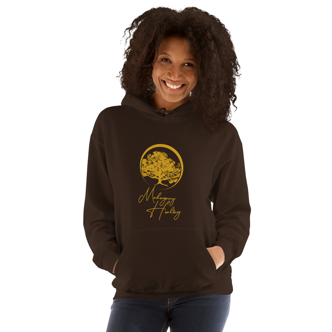 Mahogany Healing Branded Unisex Hoodie (vertical gold logo)