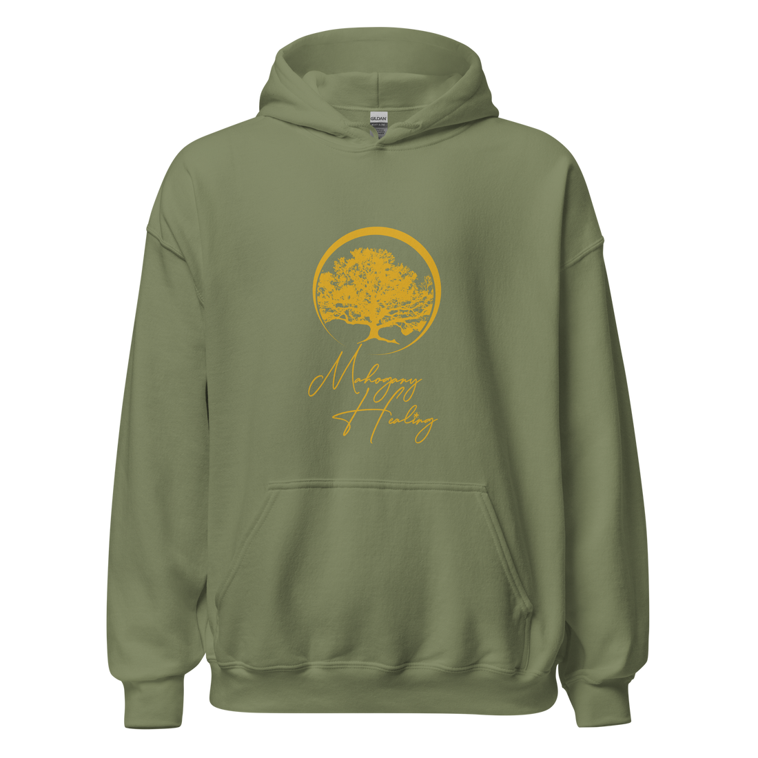 Mahogany Healing Branded Unisex Hoodie (vertical gold logo)