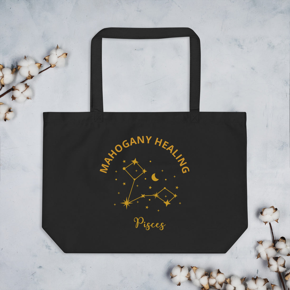 Mahogany Healing Pisces Zodiac Constellation Large organic tote bag