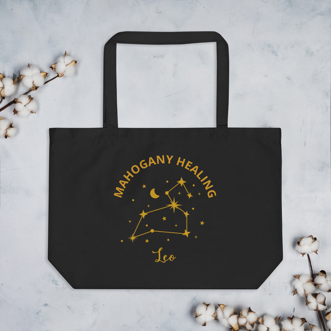 Mahogany Healing Leo Zodiac Constellation - Large Organic Tote Bag